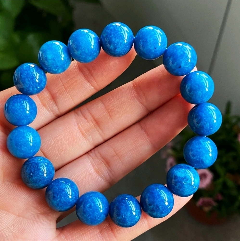 11.5mm Natural Light Blue Apatite Crystal Gemstone Beaded Stretch  Bracelet NEW